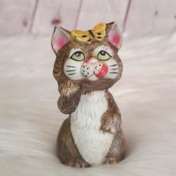 Vintage 70s 4.25" Tall Jasco Critters Cat Kitten Porcelain Bell with Butterfly - Picture 12 of 15